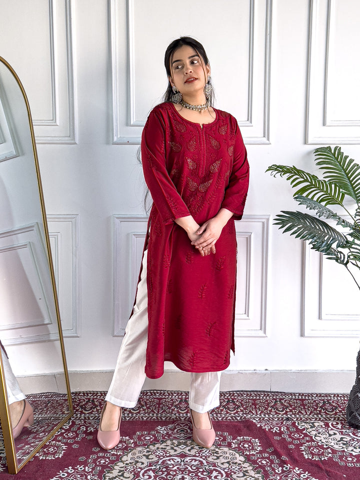 Karisma Chanderi Chikankari Mukaish Straight Kurta