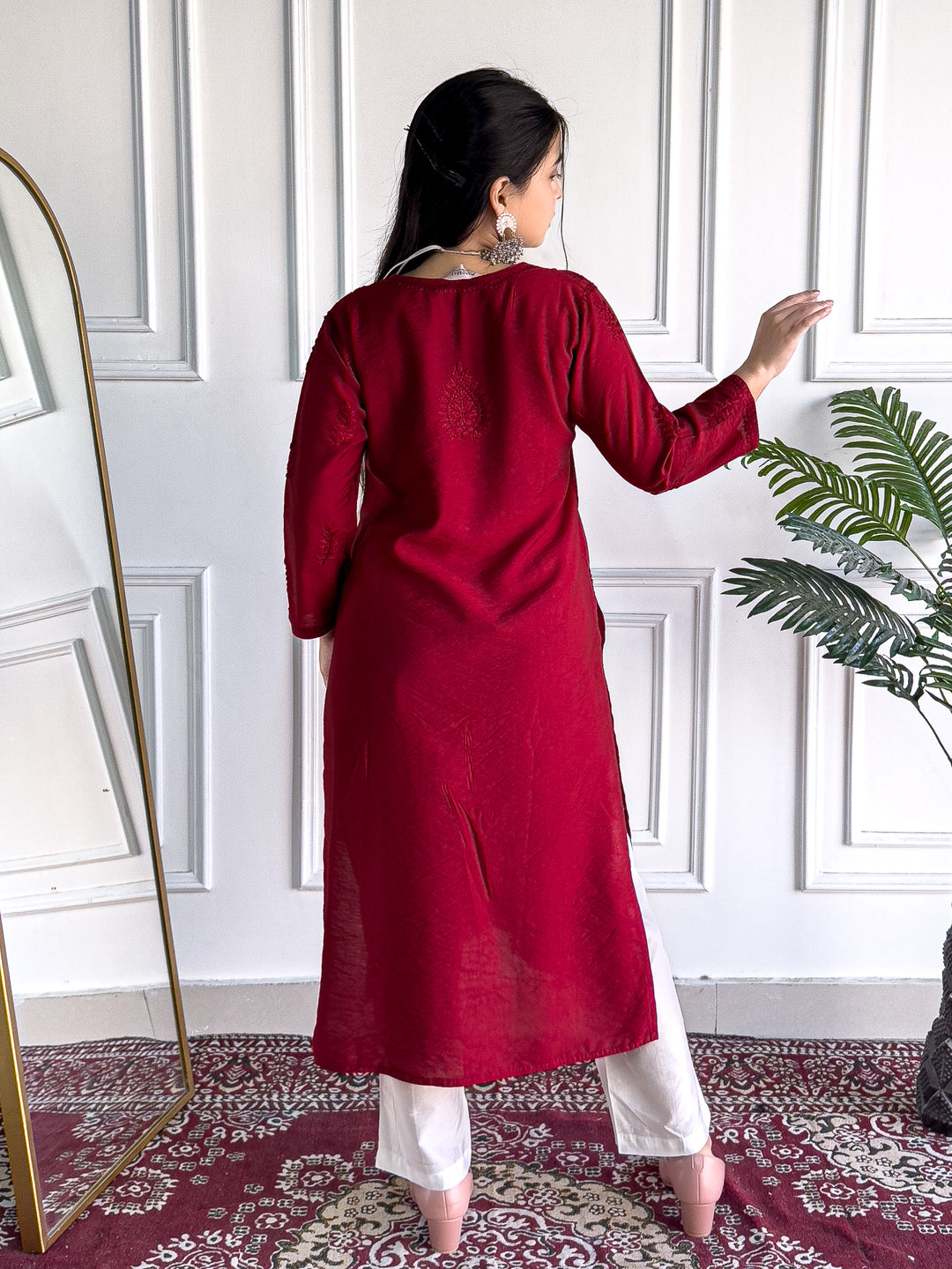 Karisma Chanderi Chikankari Mukaish Straight Kurta