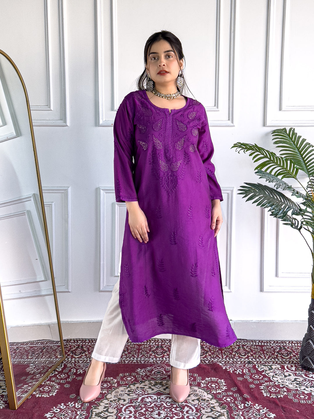 Karisma Chanderi Chikankari Mukaish Straight Kurta