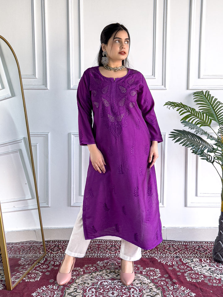 Karisma Chanderi Chikankari Mukaish Straight Kurta