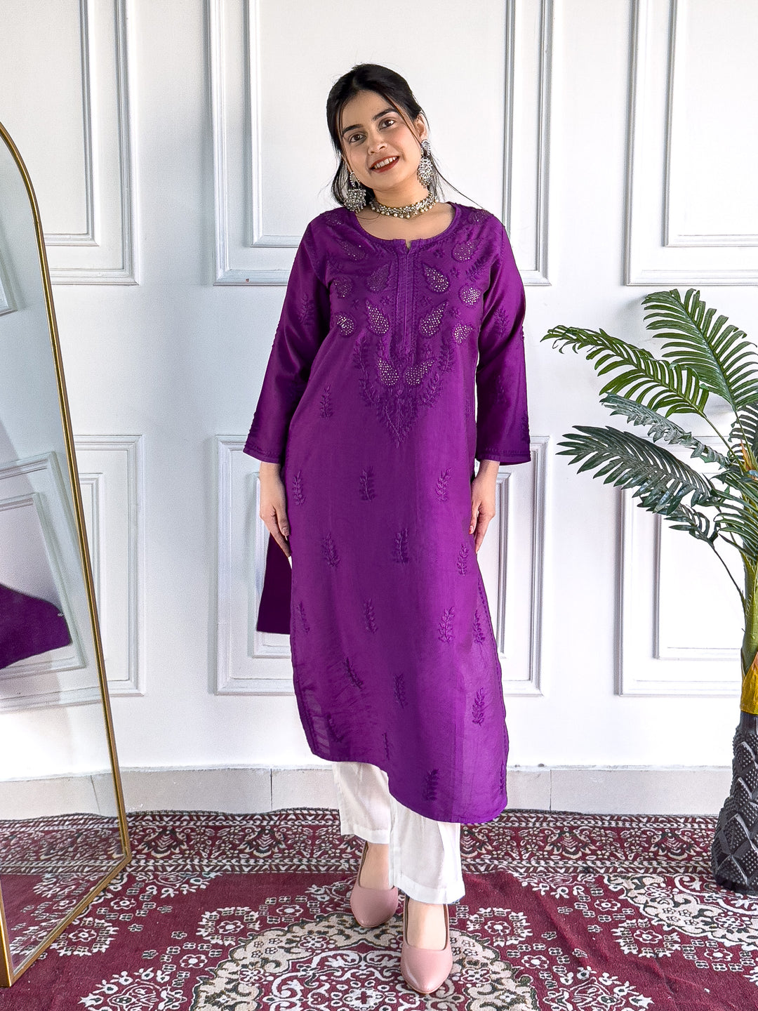 Karisma Chanderi Chikankari Mukaish Straight Kurta