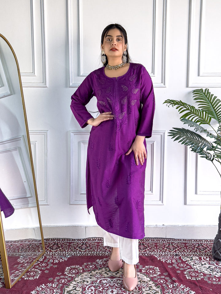 Karisma Chanderi Chikankari Mukaish Straight Kurta