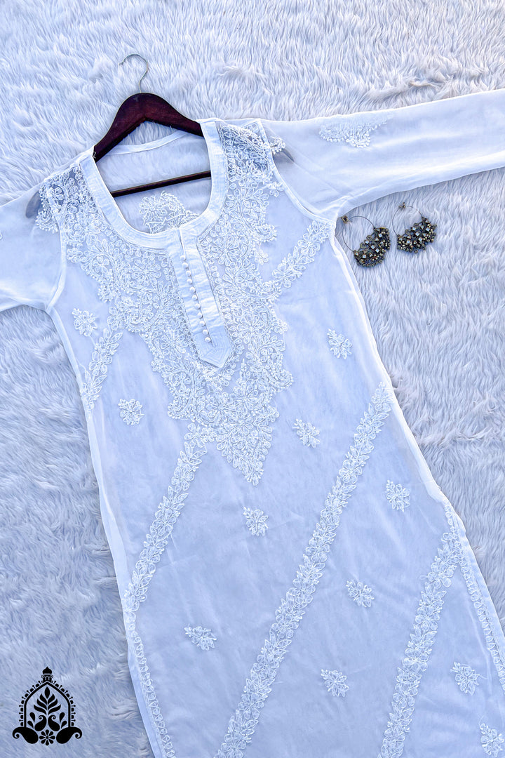 Ahana Chikankari White Straight Kurta