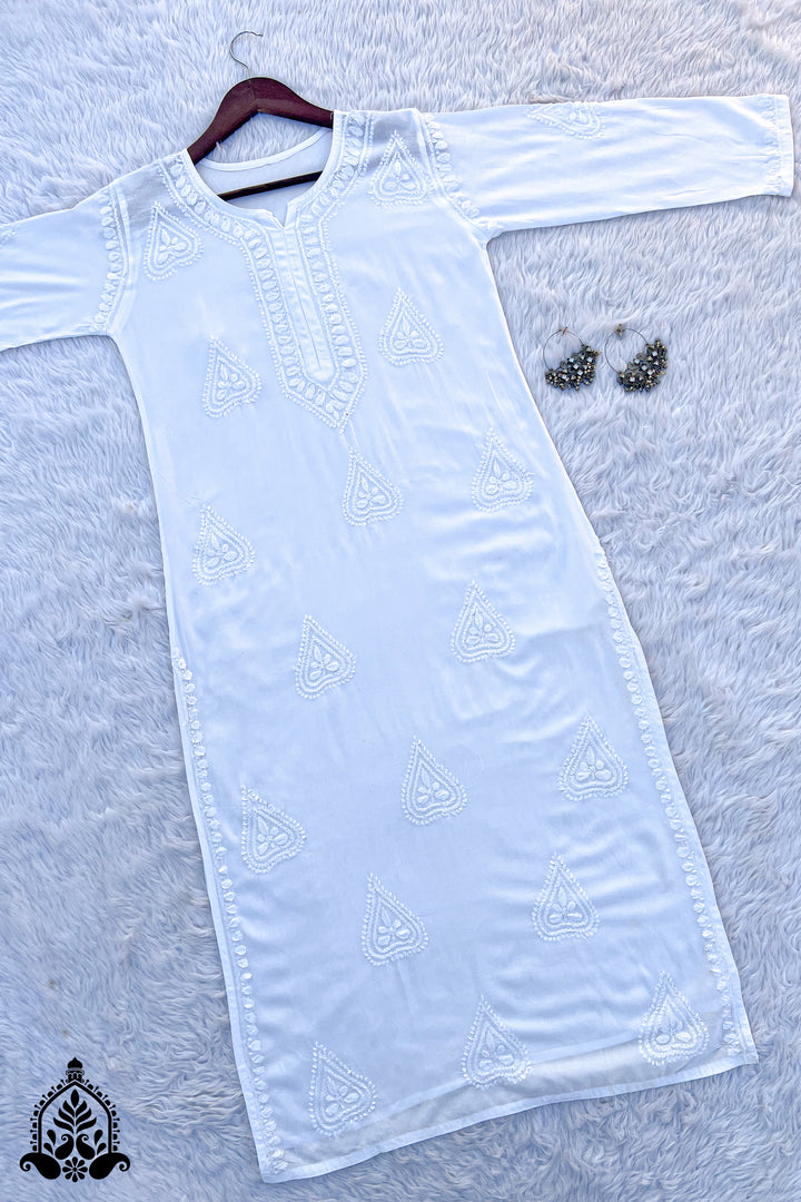 Mona Chikankari White Modal Straight Kurta