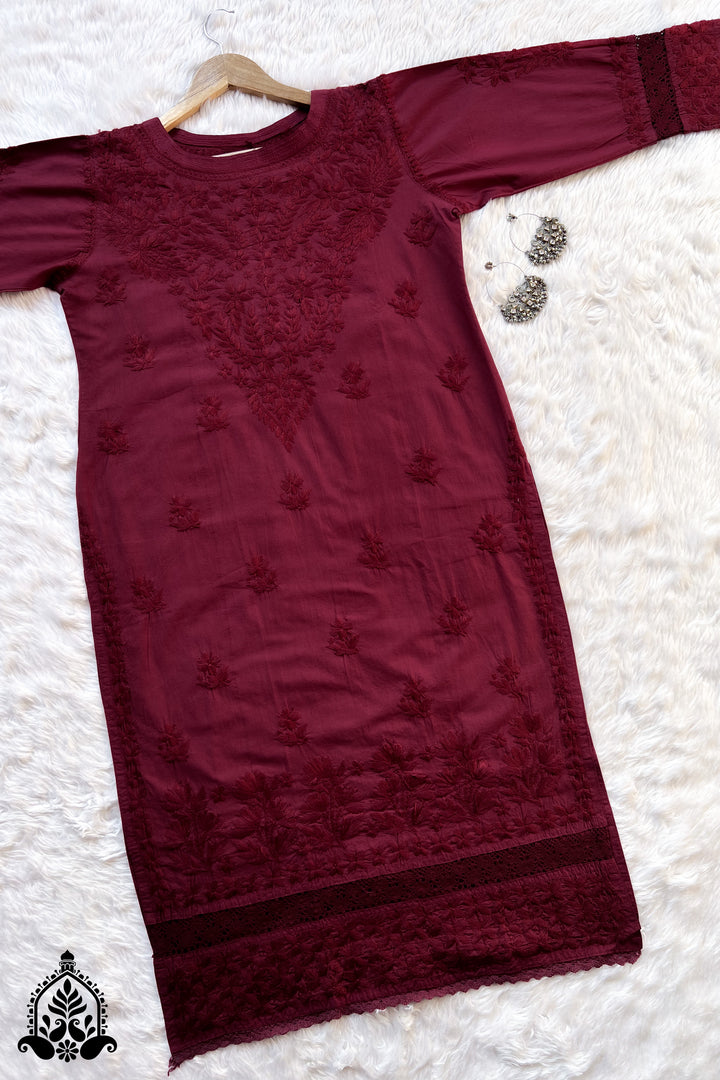 Rooh Chikankari Cotton Lace Straight Kurta