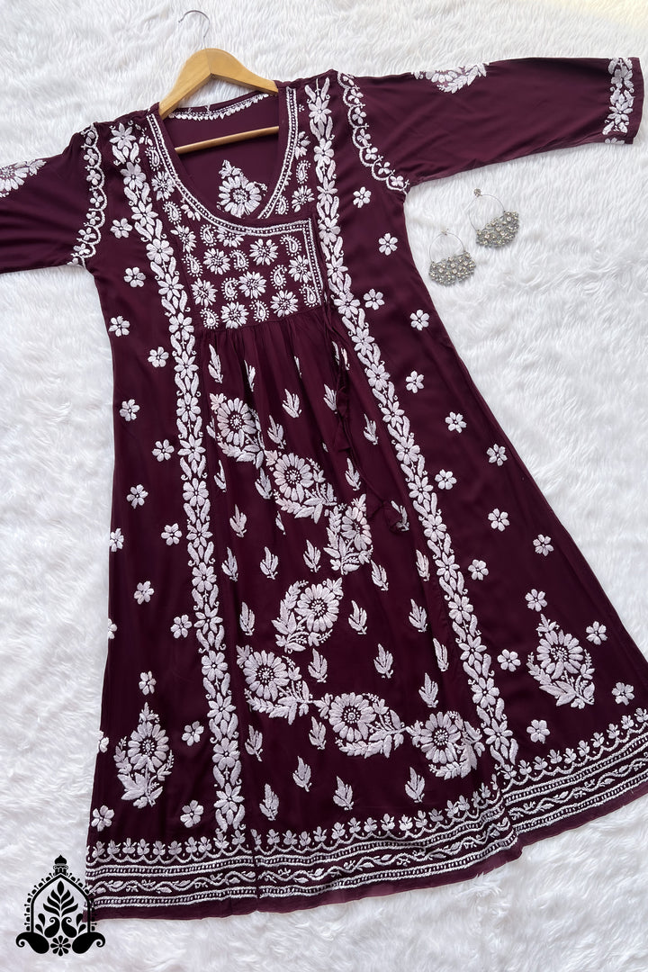 Kuhu Chikankari Premium  Modal Angarkha Gown