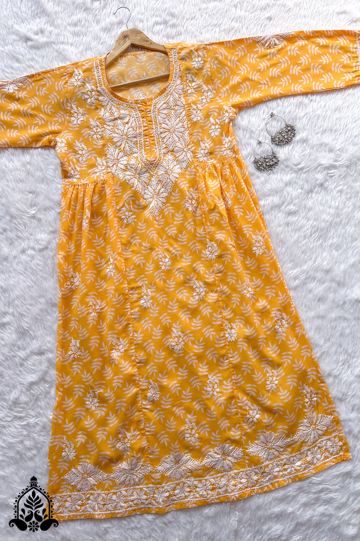 Gauri Chikankari Cotton Print A-line Gown