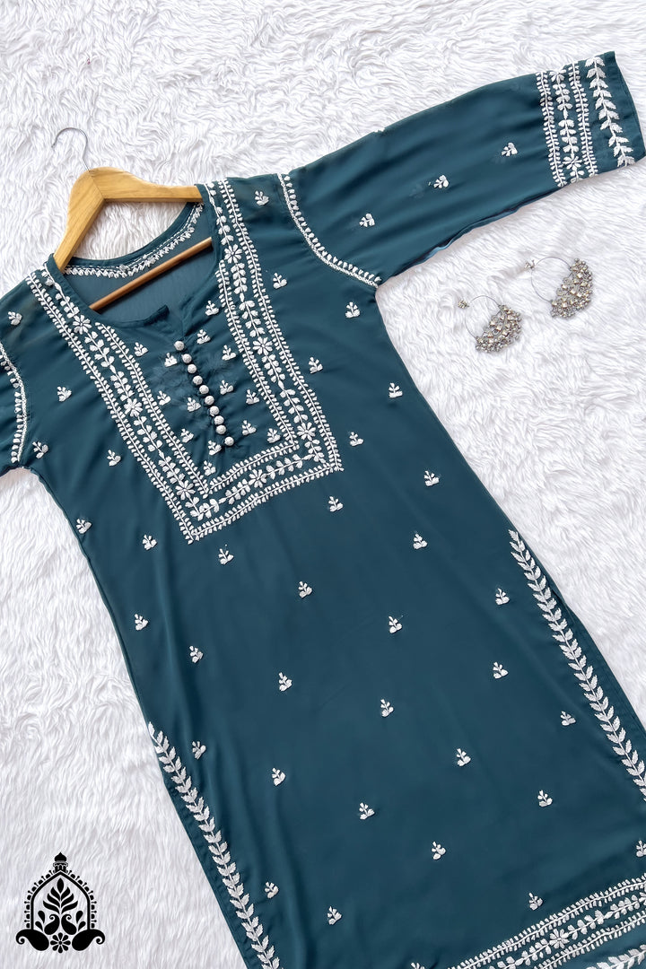 Wafa Chikankari Sheer Georgette Straight Kurta