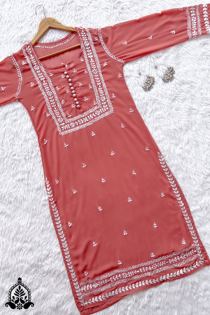 Wafa Chikankari Sheer Georgette Straight Kurta