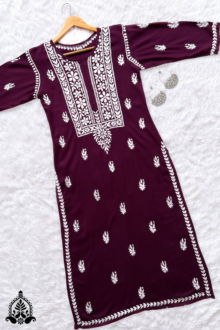 Hoor Chikankari Rayon Long Straight Kurta