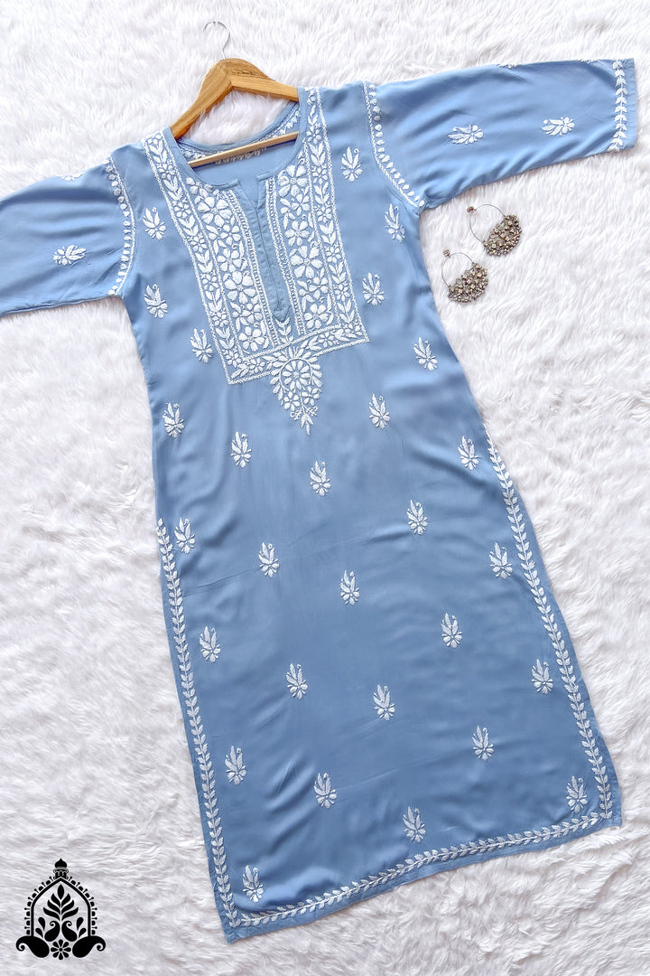 Hoor Chikankari Rayon Long Straight Kurta