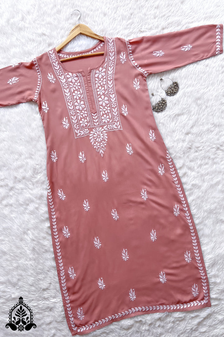 Hoor Chikankari Rayon Long Straight Kurta