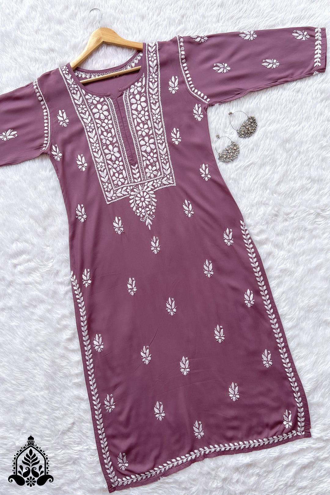 Hoor Chikankari Rayon Long Straight Kurta