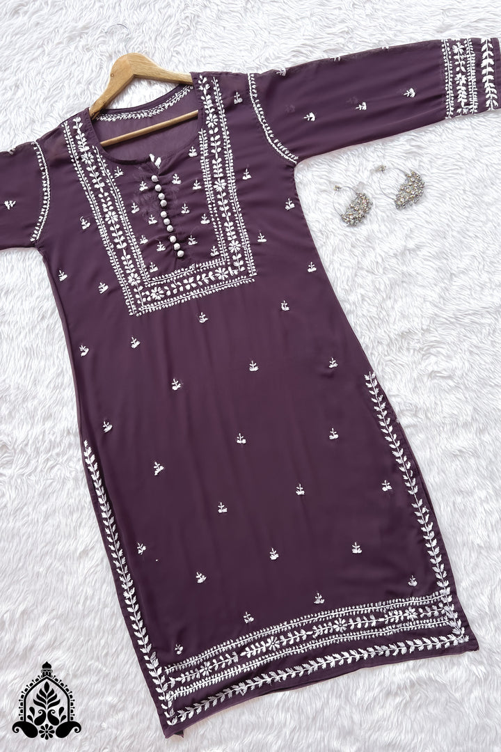 Wafa Chikankari Sheer Georgette Straight Kurta