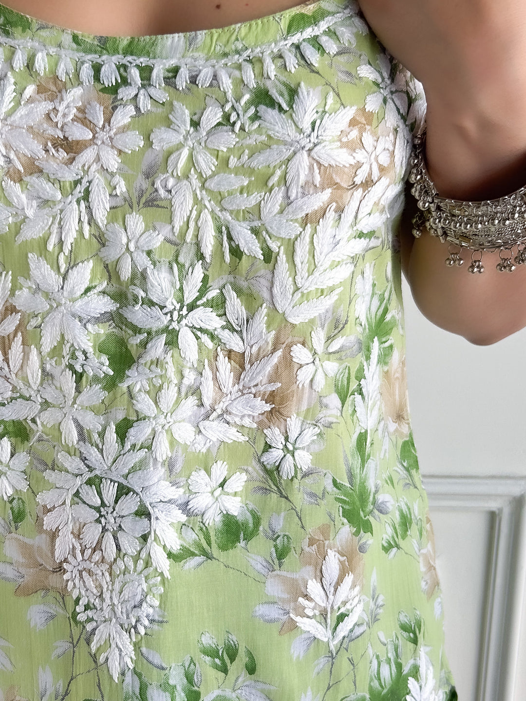 Sia Mulmul Chikankari Strappy Short Kurti