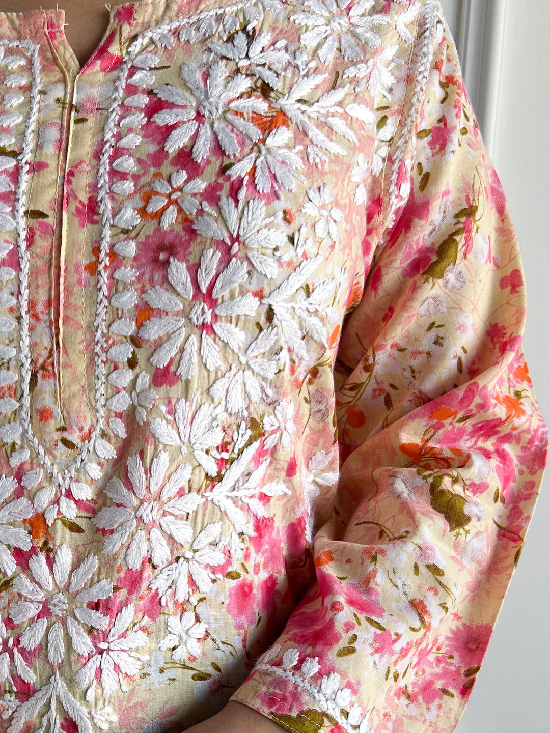 Kavya Mulmul Print Chikankari Short Kurti