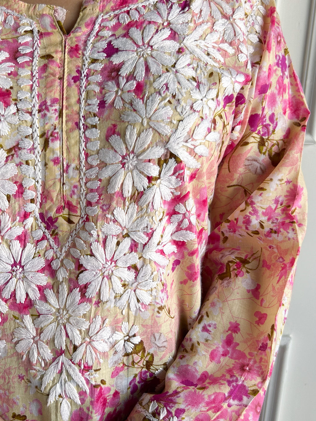 Kavya Mulmul Print Chikankari Short Kurti