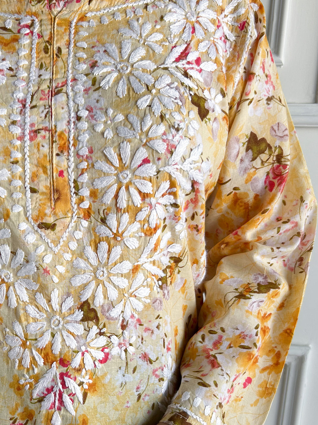 Kavya Mulmul Print Chikankari Short Kurti