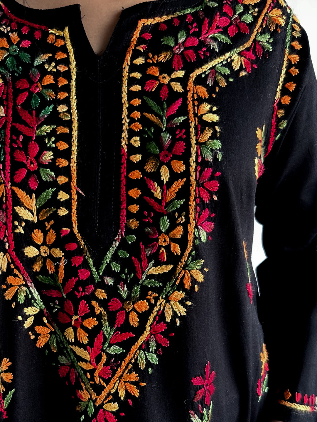 Ishra Cotton Chikankari Black Multi Short Kurti