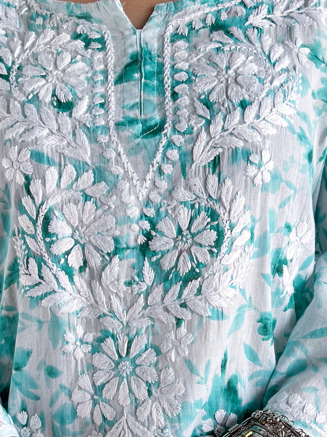 Vini Mulmul Print Chikankari Short Kurti