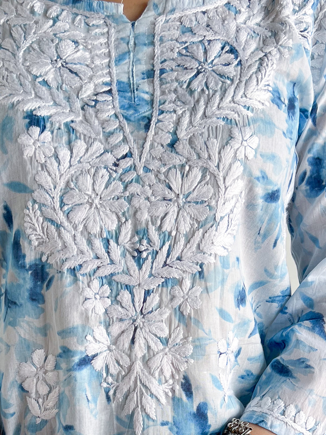 Vini Mulmul Print Chikankari Short Kurti