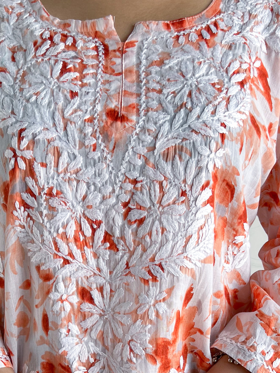 Vini Mulmul Print Chikankari Short Kurti