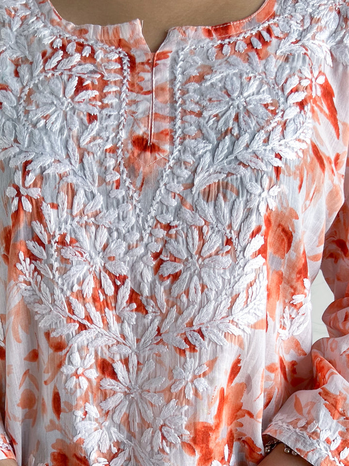 Vini Mulmul Print Chikankari Short Kurti