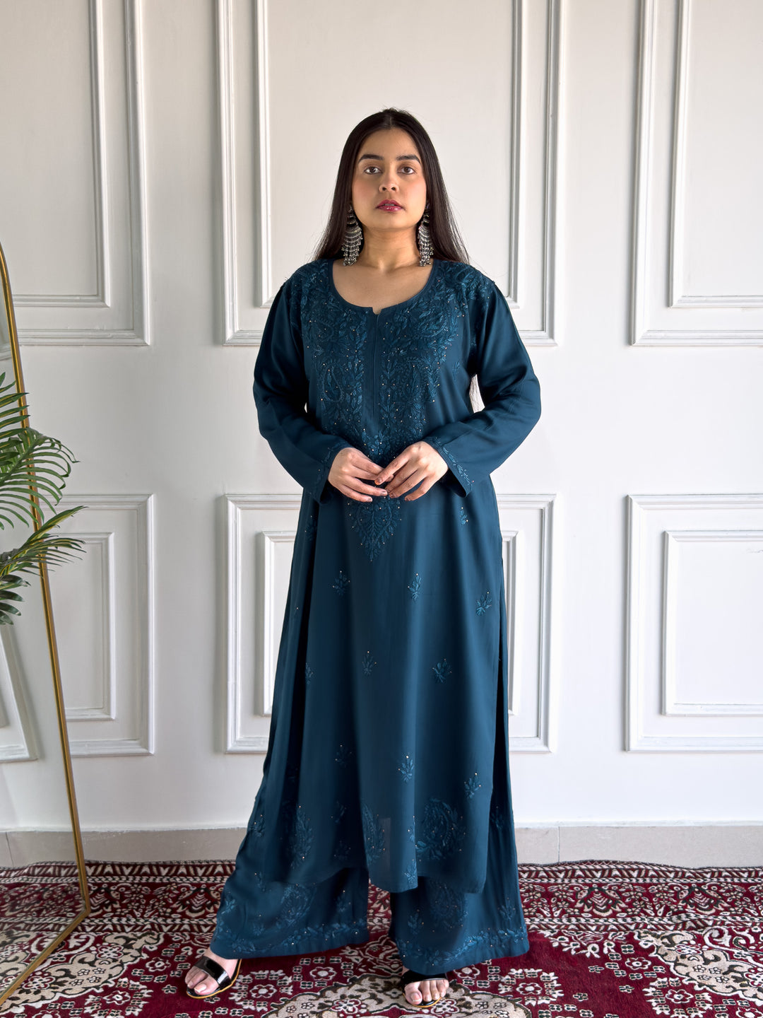 Avika Rayon Chikankari Mukaish Co-ord Set