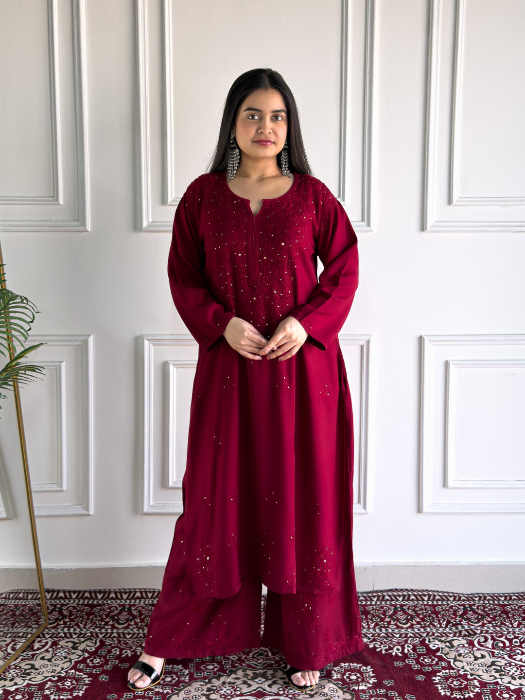Avika Rayon Chikankari Mukaish Co-ord Set