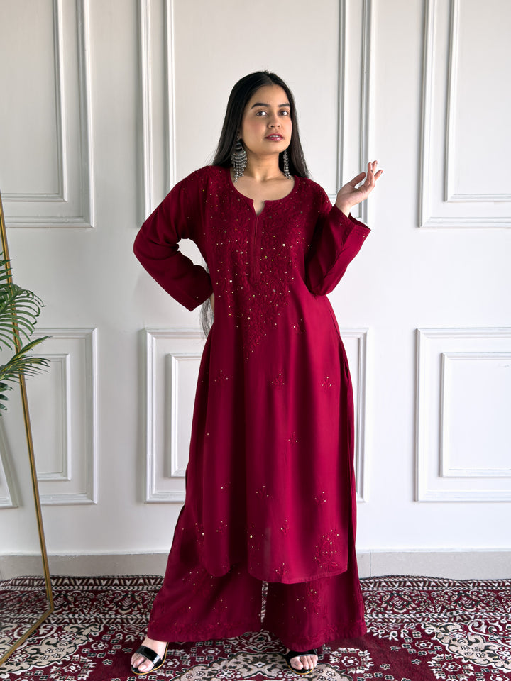 Avika Rayon Chikankari Mukaish Co-ord Set