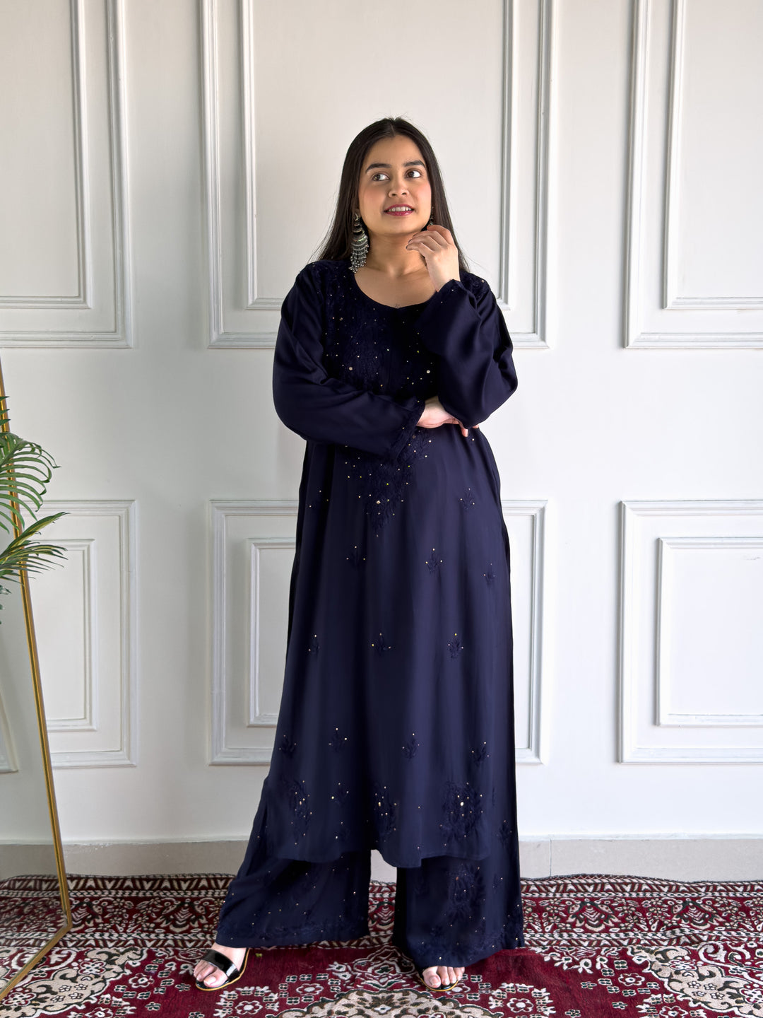 Avika Rayon Chikankari Mukaish Co-ord Set