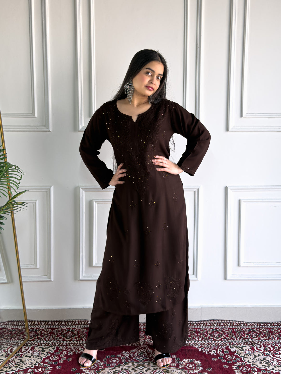 Avika Rayon Chikankari Mukaish Co-ord Set