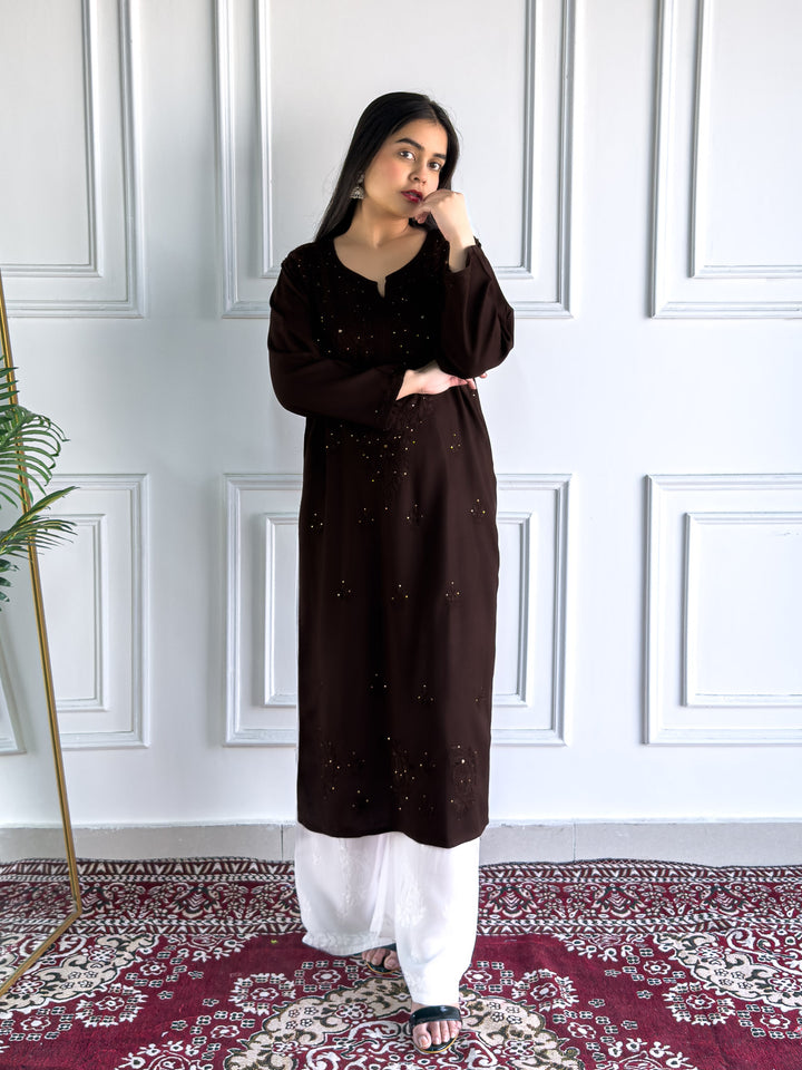 Falaq Chikankari Rayon Mukaish Straight Kurta