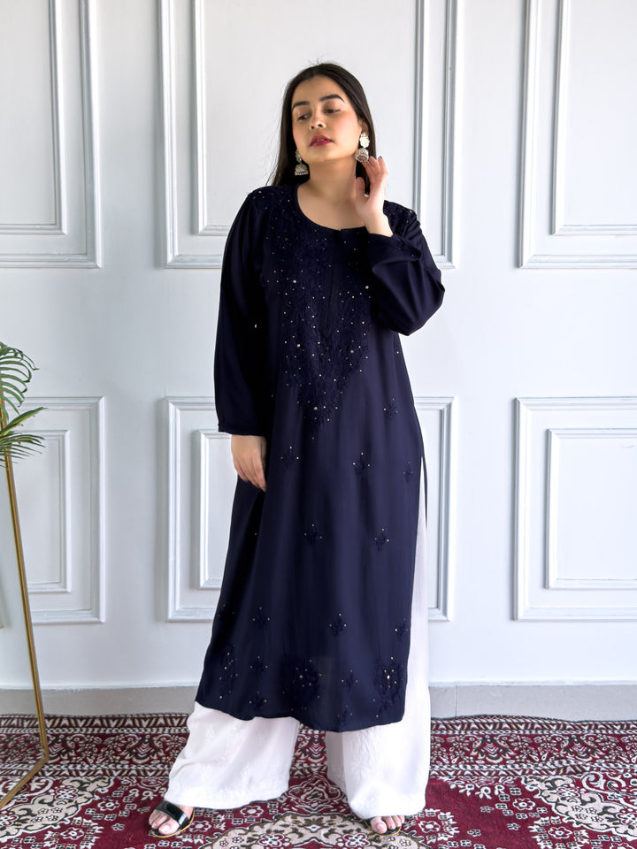 Falaq Chikankari Rayon Mukaish Straight Kurta