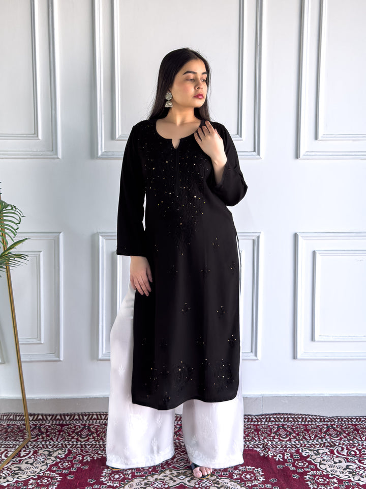 Falaq Chikankari Rayon Mukaish Straight Kurta