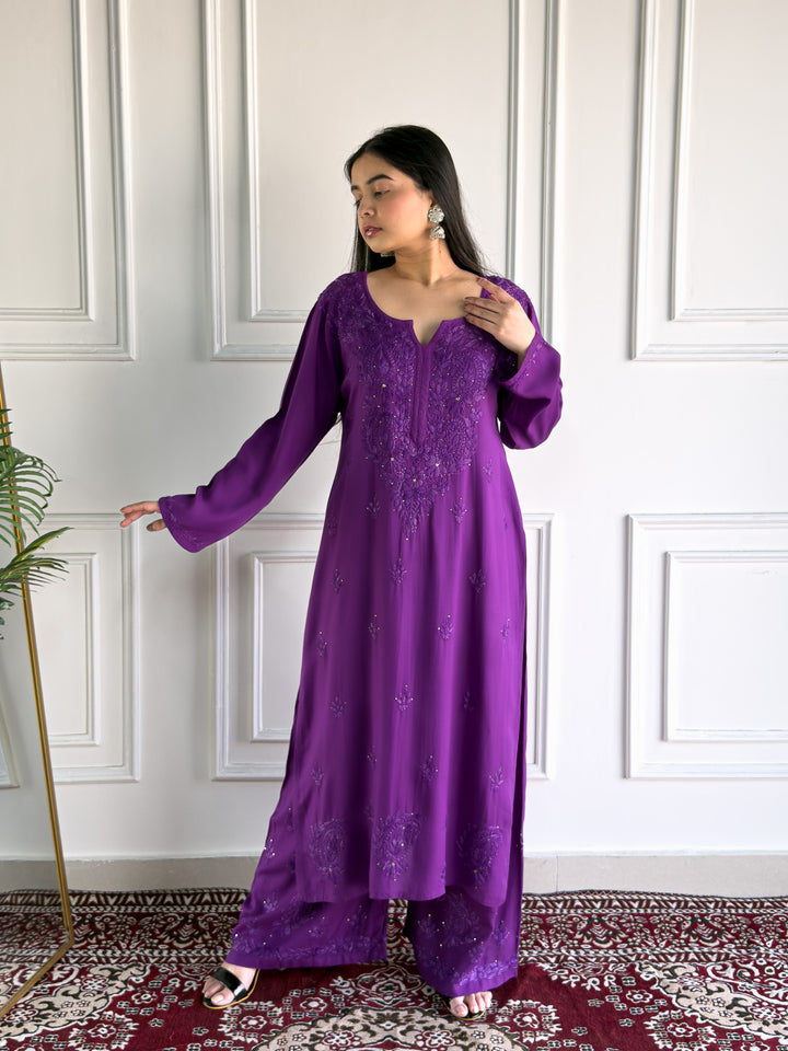 Avika Rayon Chikankari Mukaish Co-ord Set