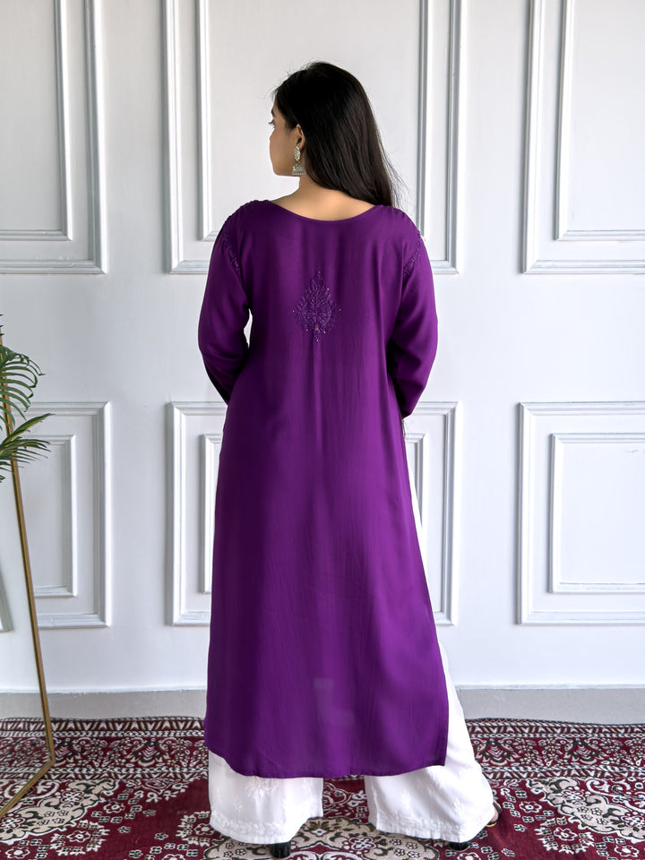 Falaq Chikankari Rayon Mukaish Straight Kurta