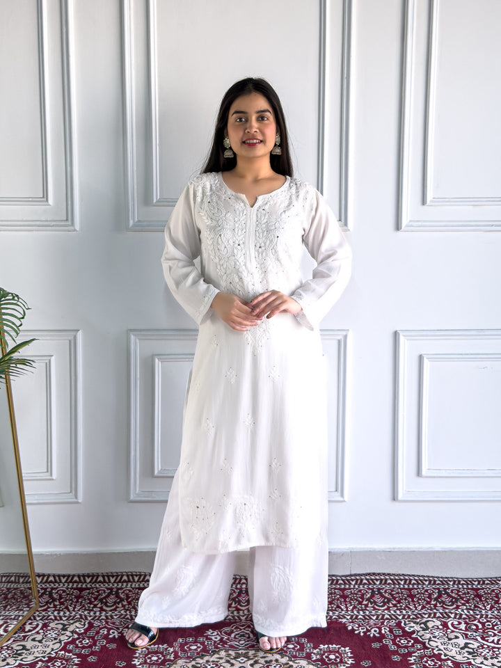 Falaq Chikankari Rayon Mukaish Straight Kurta