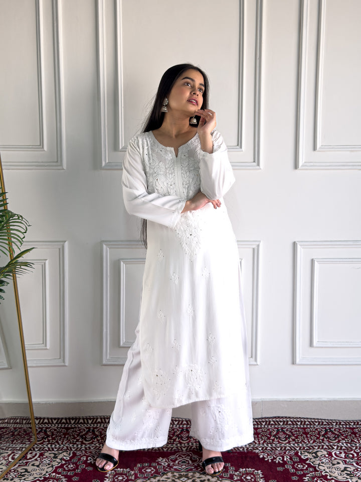 Avika Rayon Chikankari Mukaish Co-ord Set