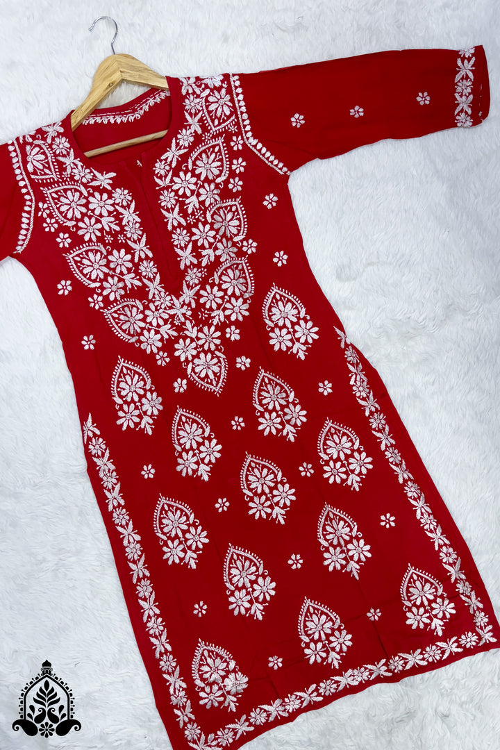 Rosy Chikankari Rayon Straight Kurta