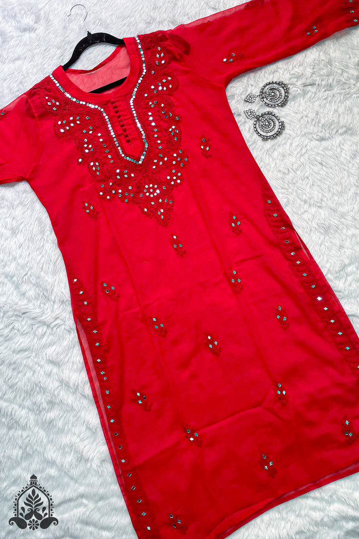 Shisha Chikankari Mirror Straight Kurta