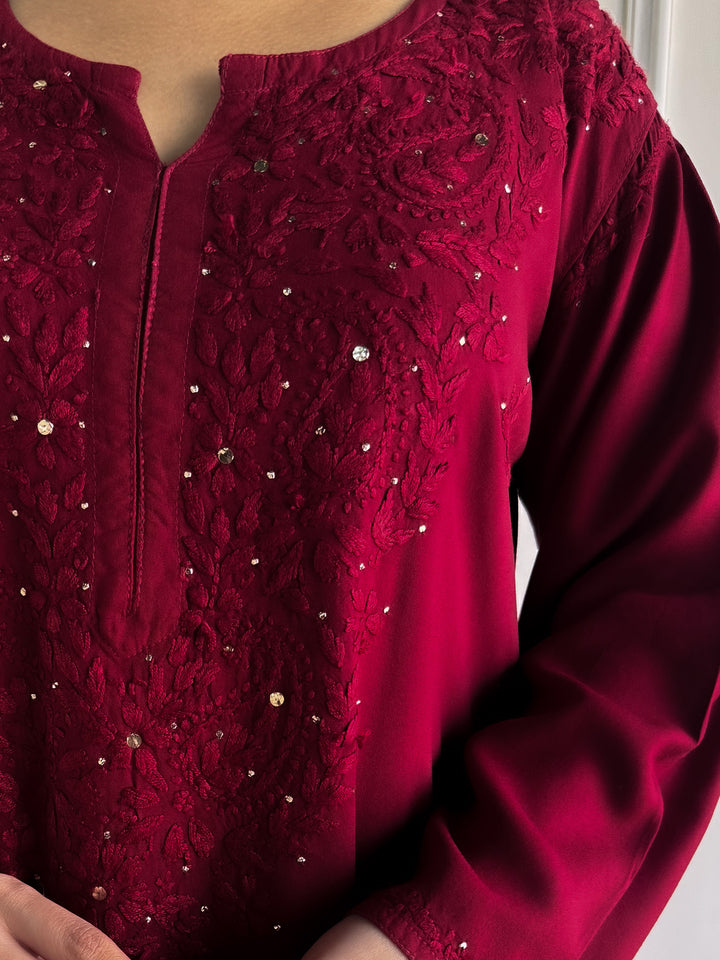 Falaq Chikankari Rayon Mukaish Straight Kurta