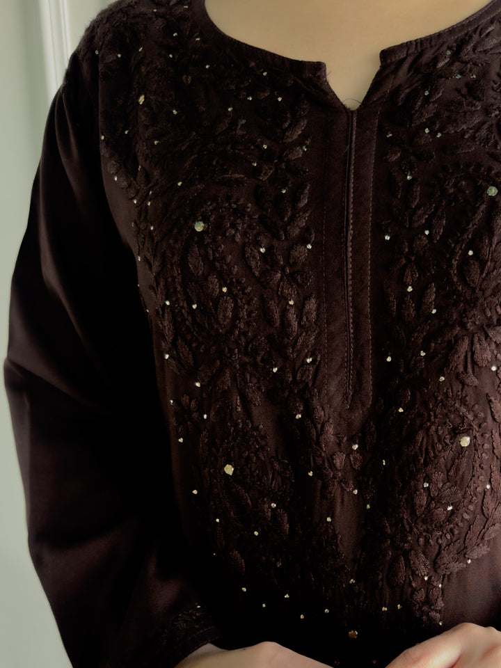 Falaq Chikankari Rayon Mukaish Straight Kurta