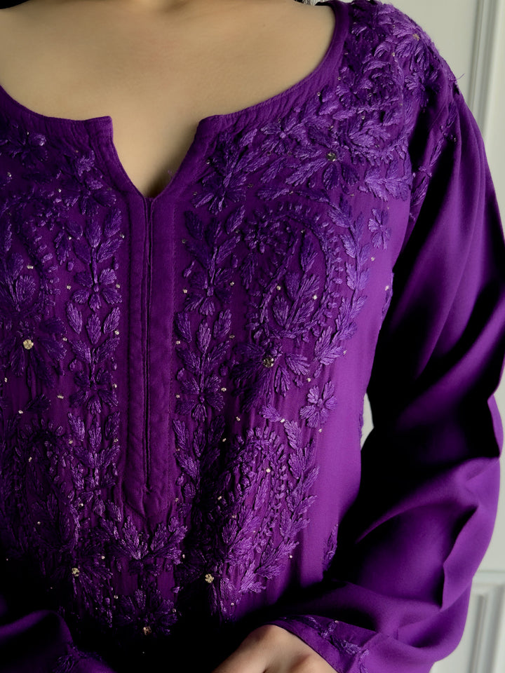 Falaq Chikankari Rayon Mukaish Straight Kurta