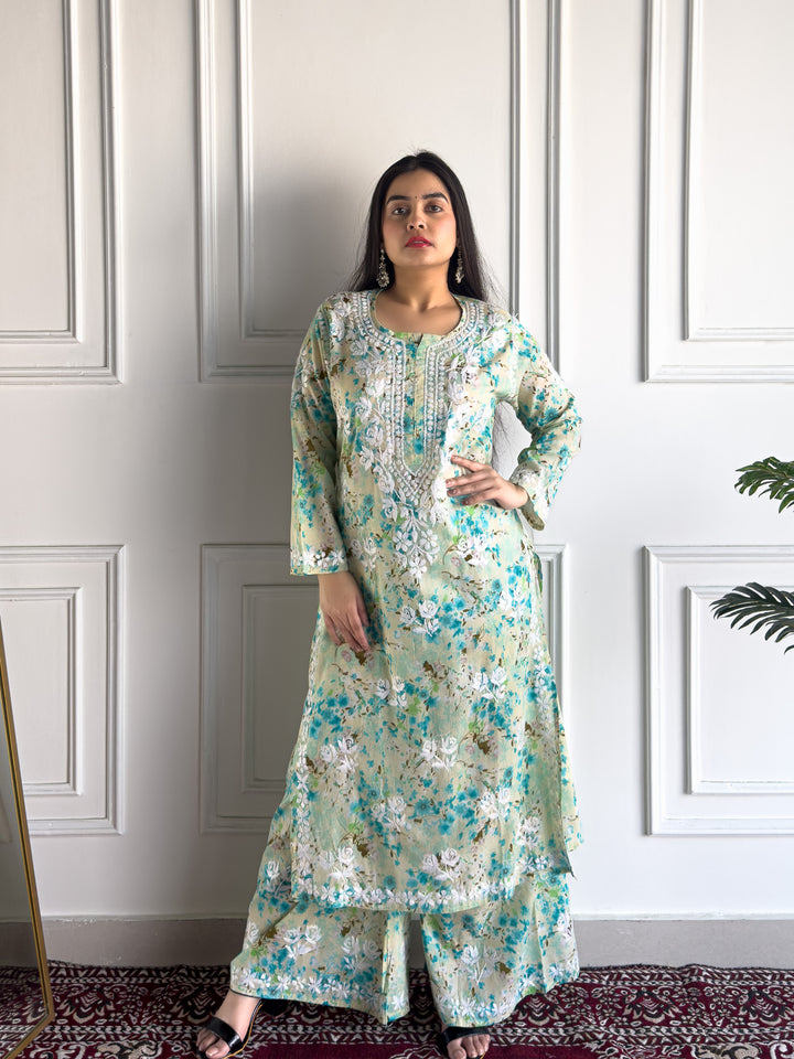 Manvi Mulmul Chikankari Printed Co-ord Set