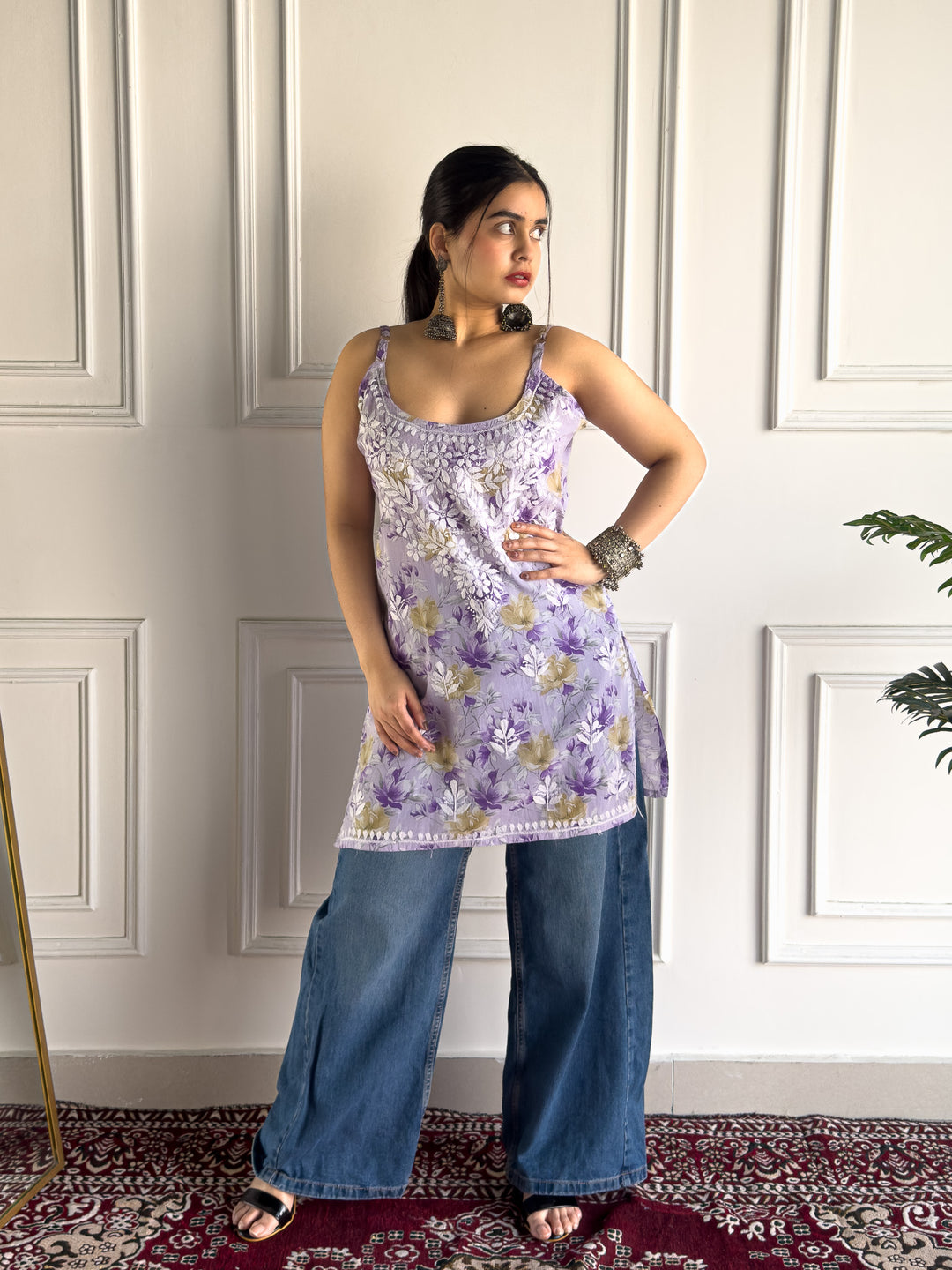 Sia Mulmul Chikankari Strappy Short Kurti