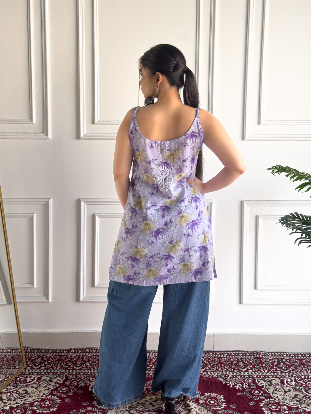 Sia Mulmul Chikankari Strappy Short Kurti