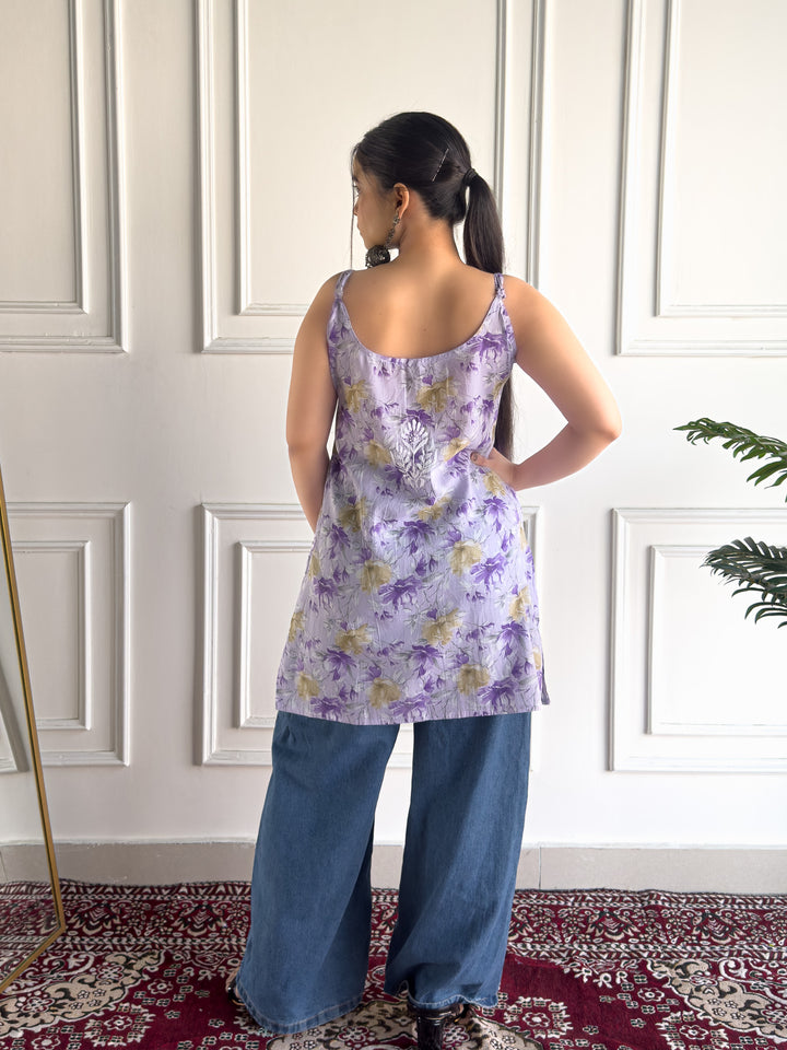 Sia Mulmul Chikankari Strappy Short Kurti