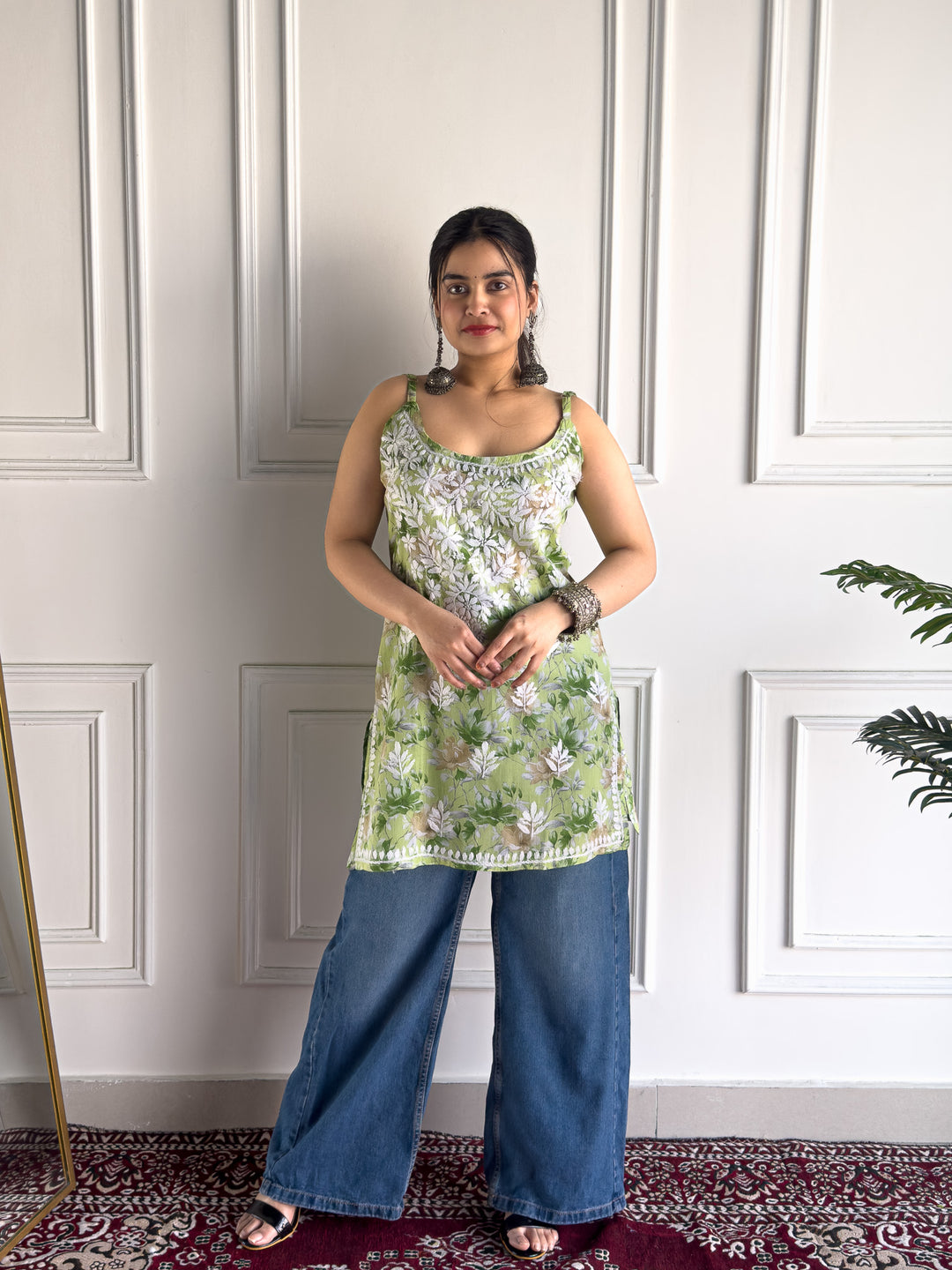 Sia Mulmul Chikankari Strappy Short Kurti