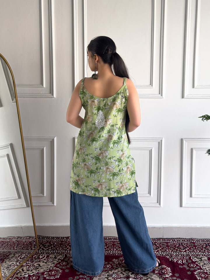 Sia Mulmul Chikankari Strappy Short Kurti